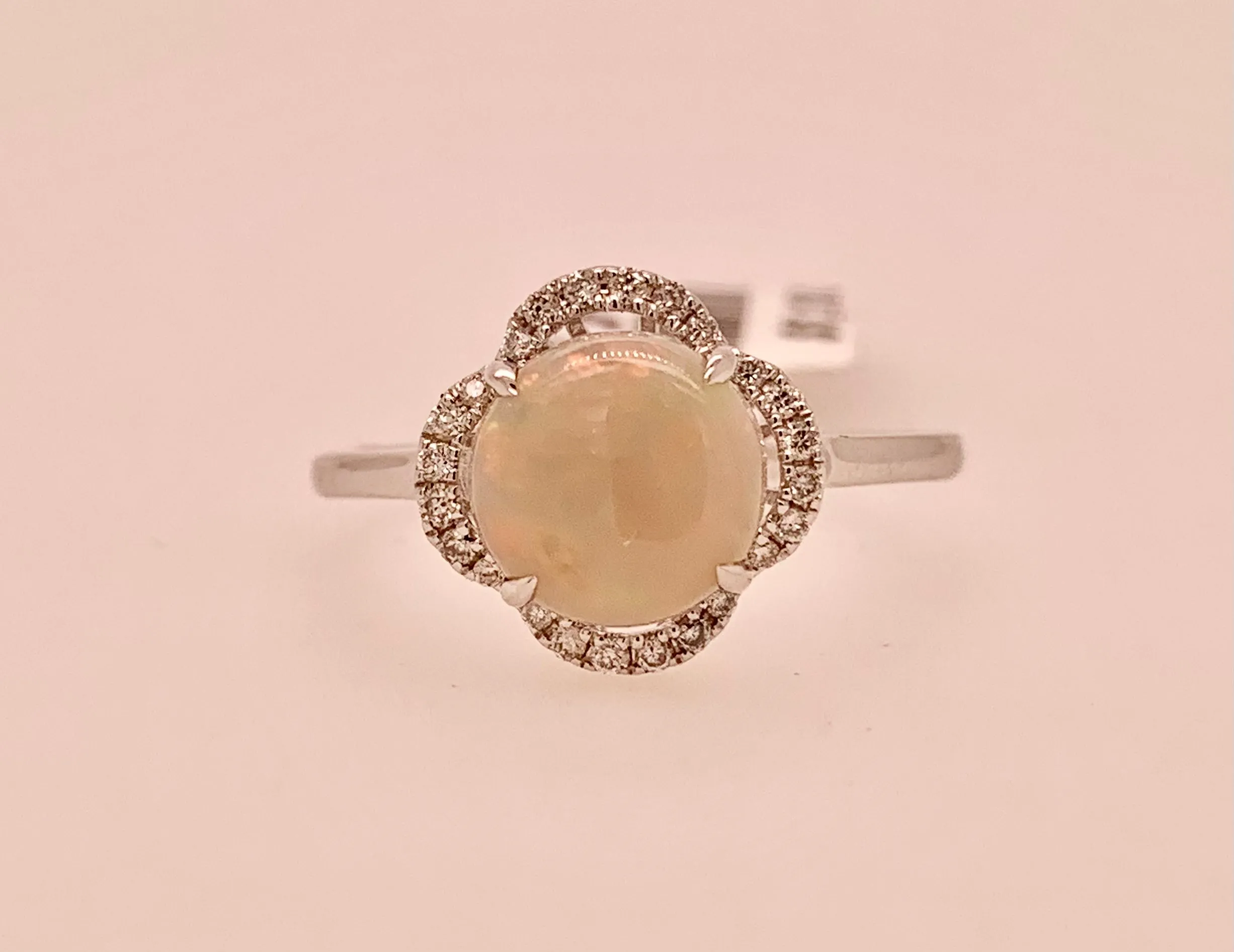 14K White Gold Opal Ring