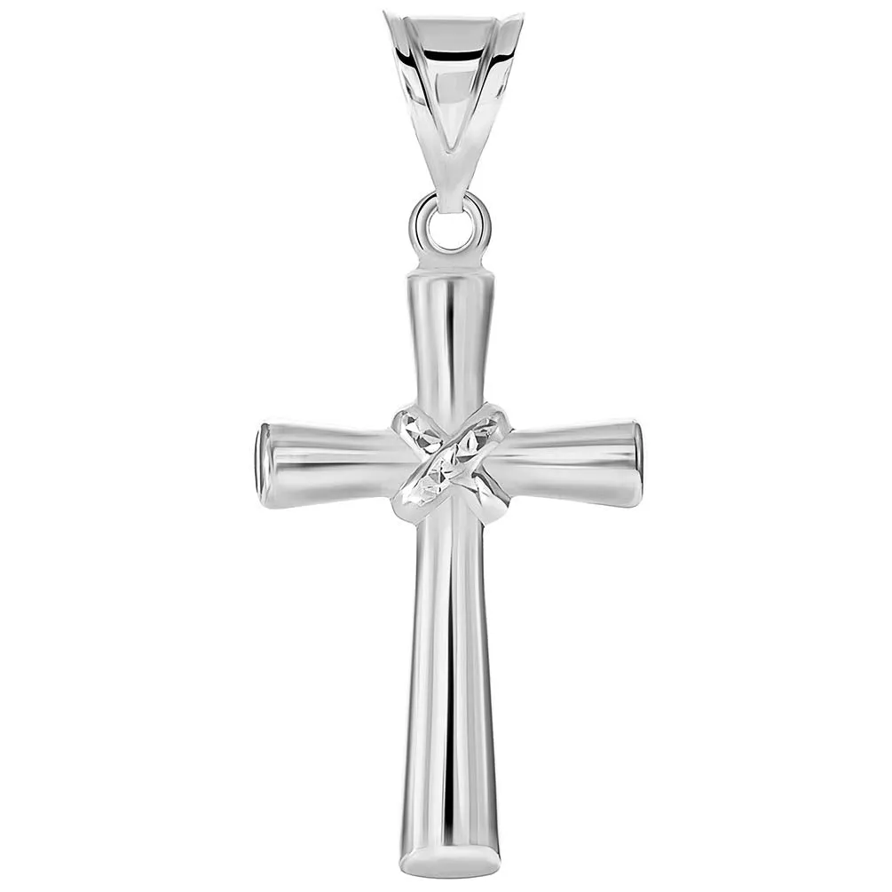 14k White Gold Polished Tube Textured Knot Cross Pendant
