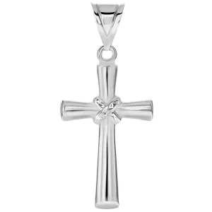 14k White Gold Polished Tube Textured Knot Cross Pendant