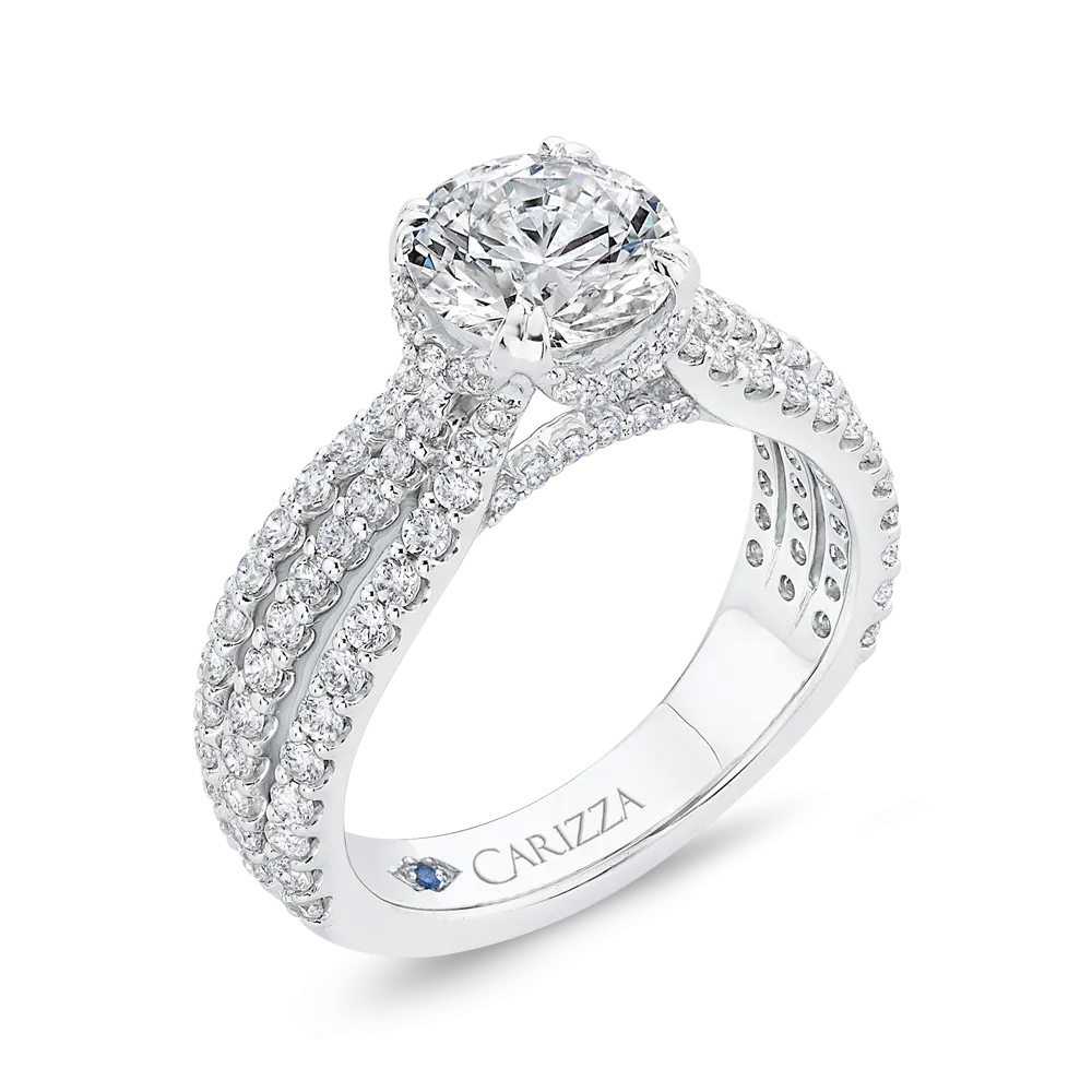 14K White Gold Round Cut Diamond Engagement Ring (Semi Mount)