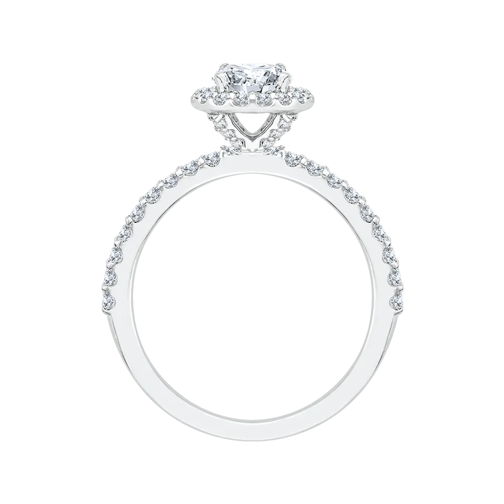 14K White Gold Round Cut Diamond Halo Engagement Ring