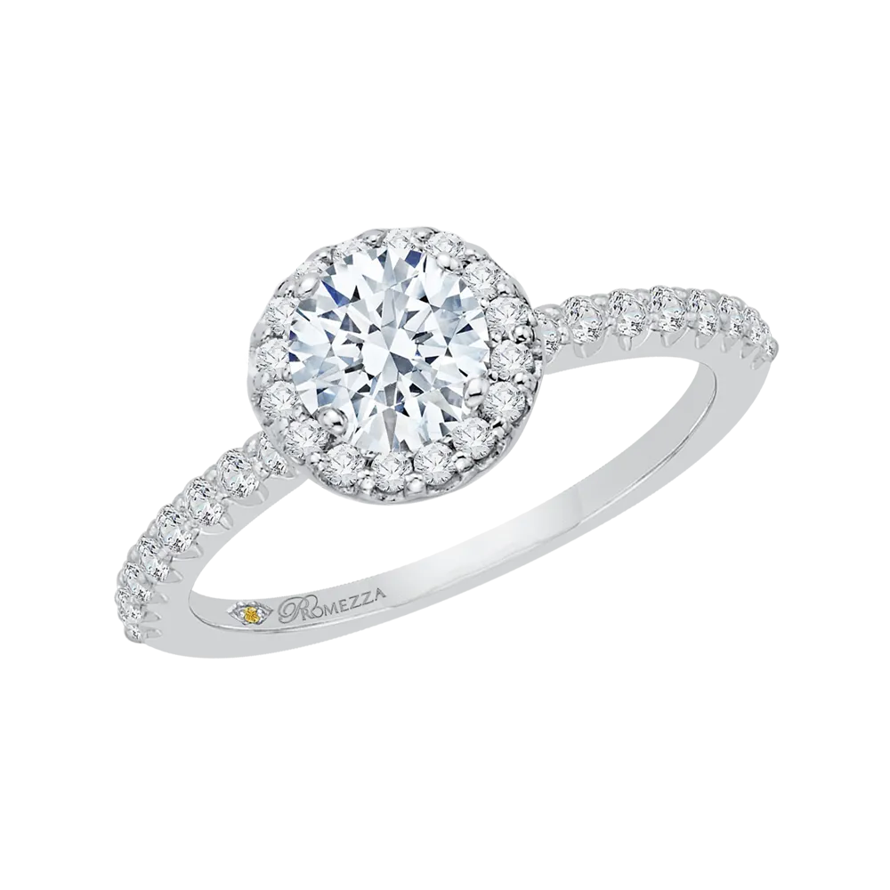 14K White Gold Round Cut Diamond Halo Engagement Ring