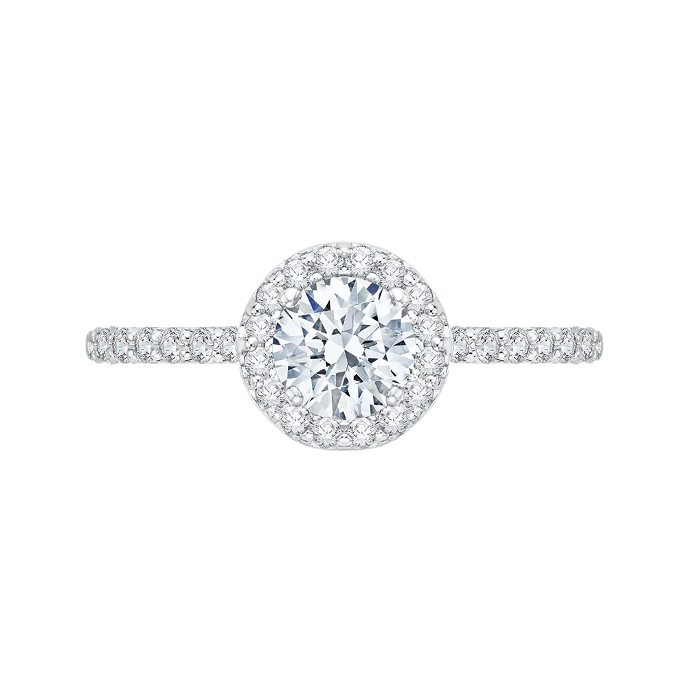 14K White Gold Round Cut Diamond Halo Engagement Ring
