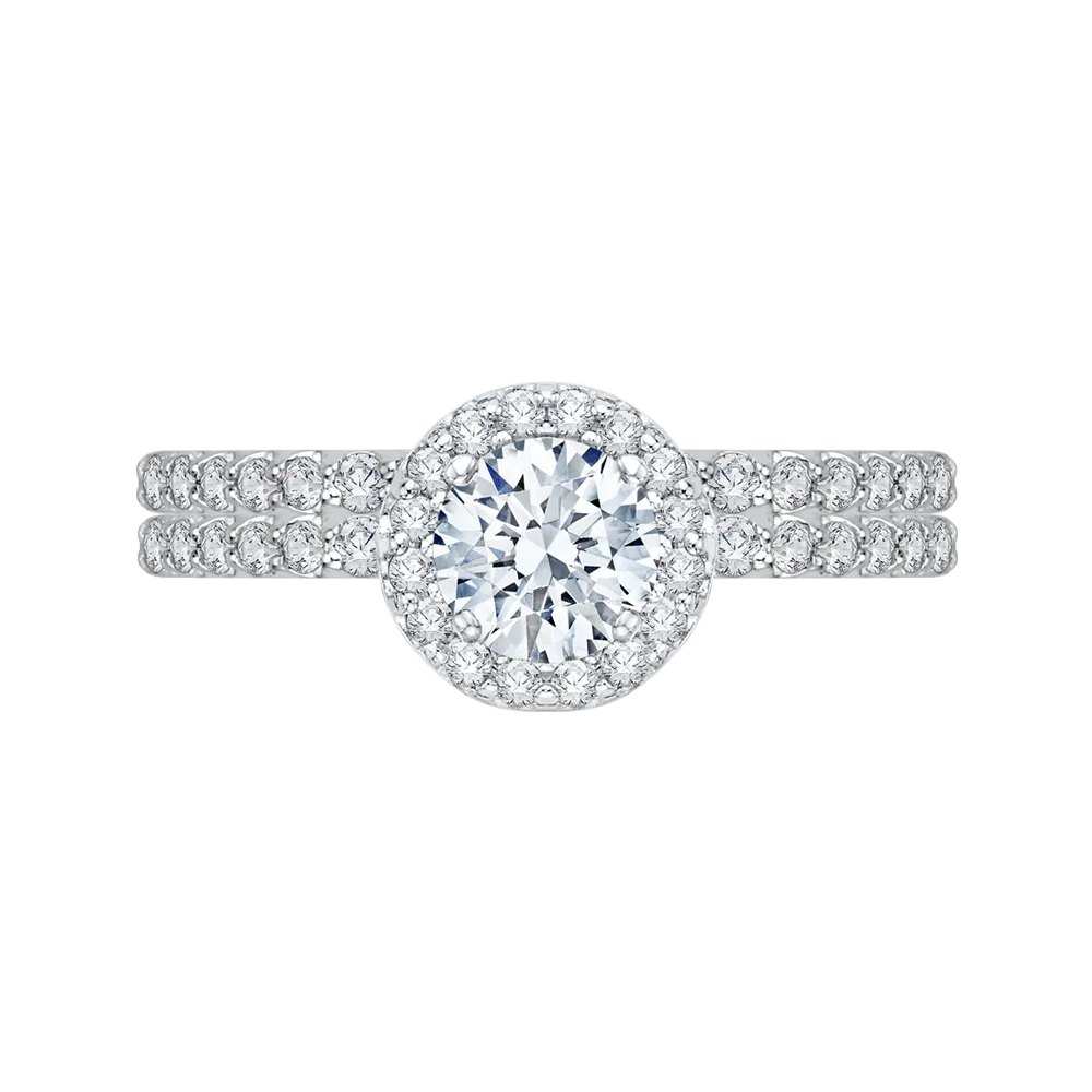 14K White Gold Round Cut Diamond Halo Engagement Ring