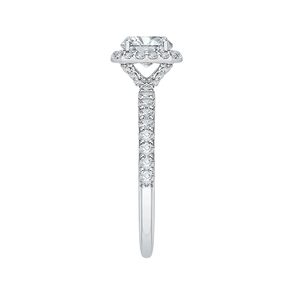 14K White Gold Round Cut Diamond Halo Engagement Ring
