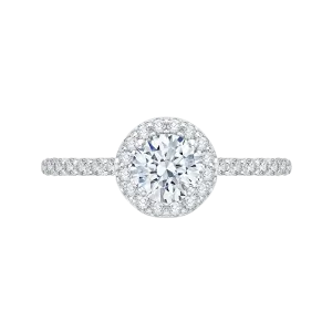 14K White Gold Round Cut Diamond Halo Engagement Ring