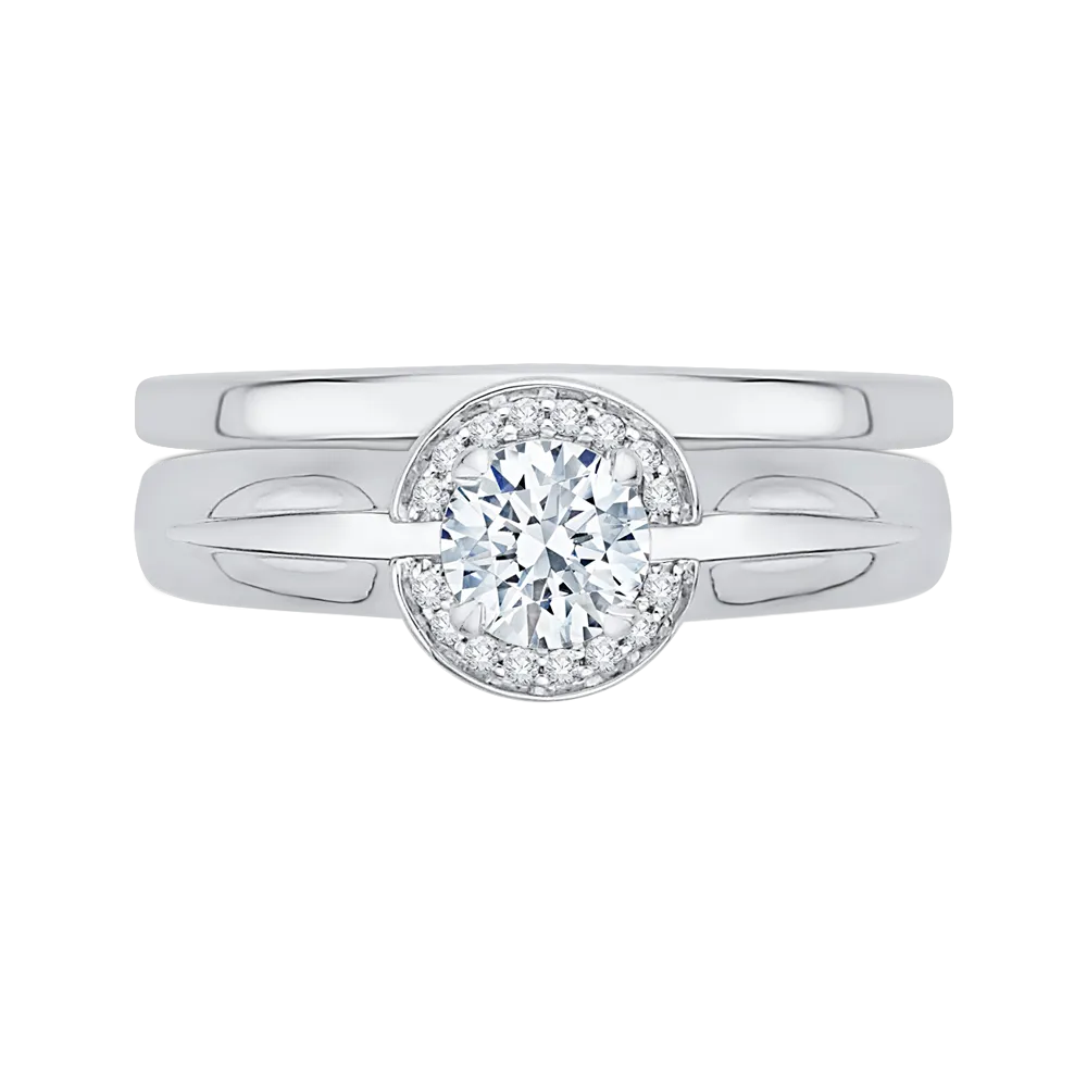 14K White Gold Round Diamond Halo Engagement Ring
