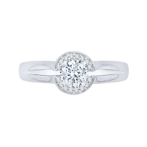 14K White Gold Round Diamond Halo Engagement Ring