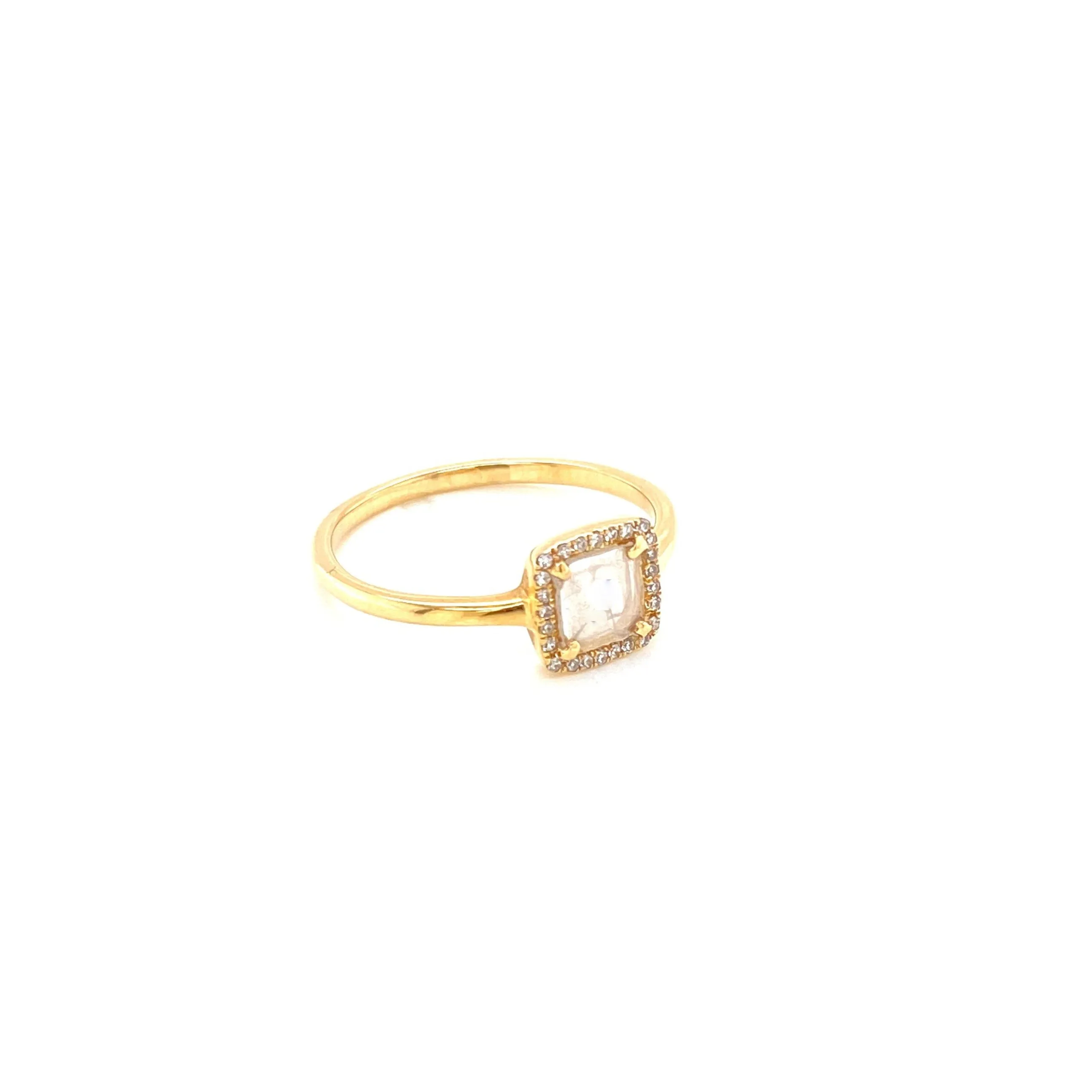 14K Yellow Gold Diamond   Square Moonstone Ring