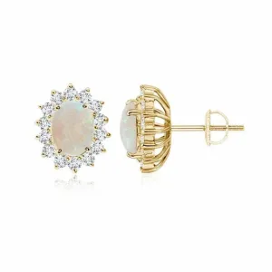 14K YELLOW GOLD OPAL DIAMOND EARRINGS