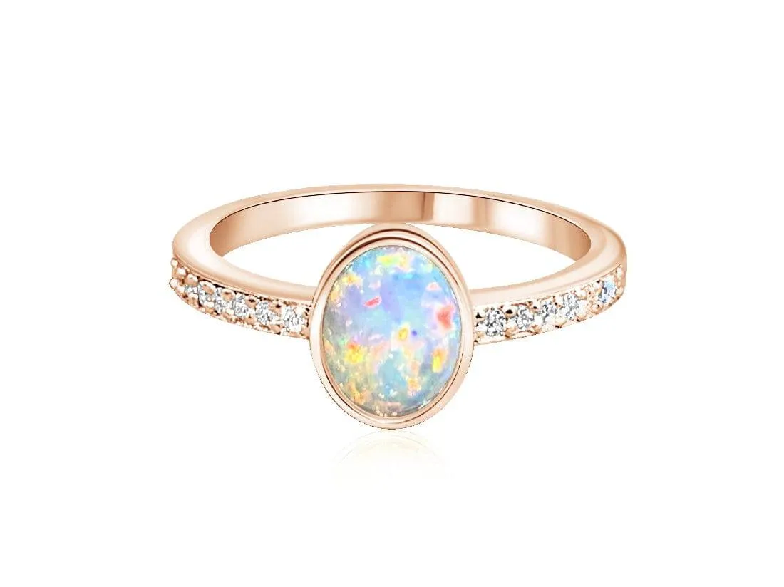 14kt Rose Gold Opal and Diamond ring