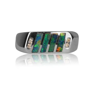 14kt White Gold Opal inlay ring