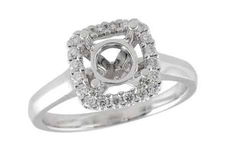 14KT White Gold Square Halo Engagement Ring for 1CT Center (Semi-Mount)