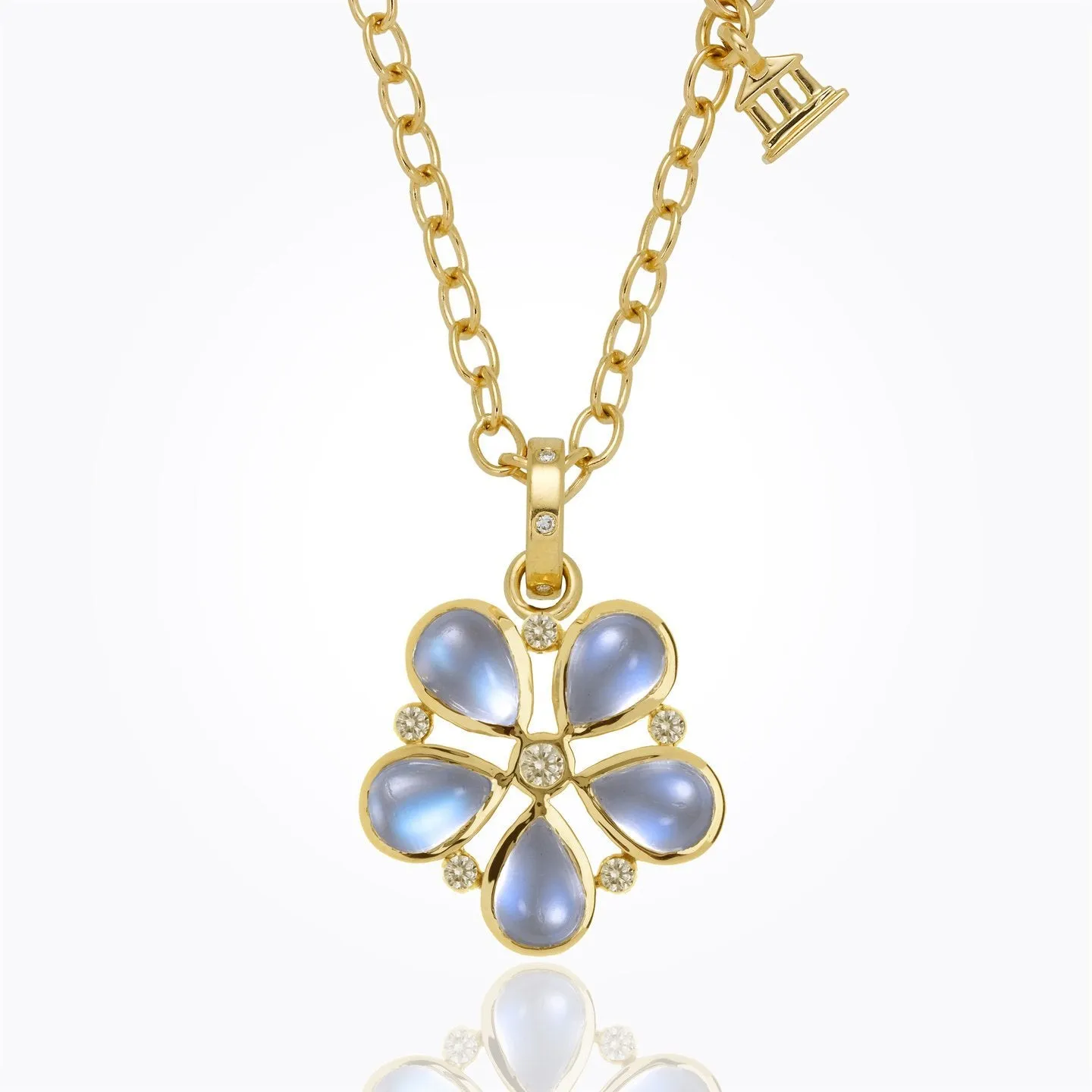 18K Flower Pendant with royal blue moonstone and diamond