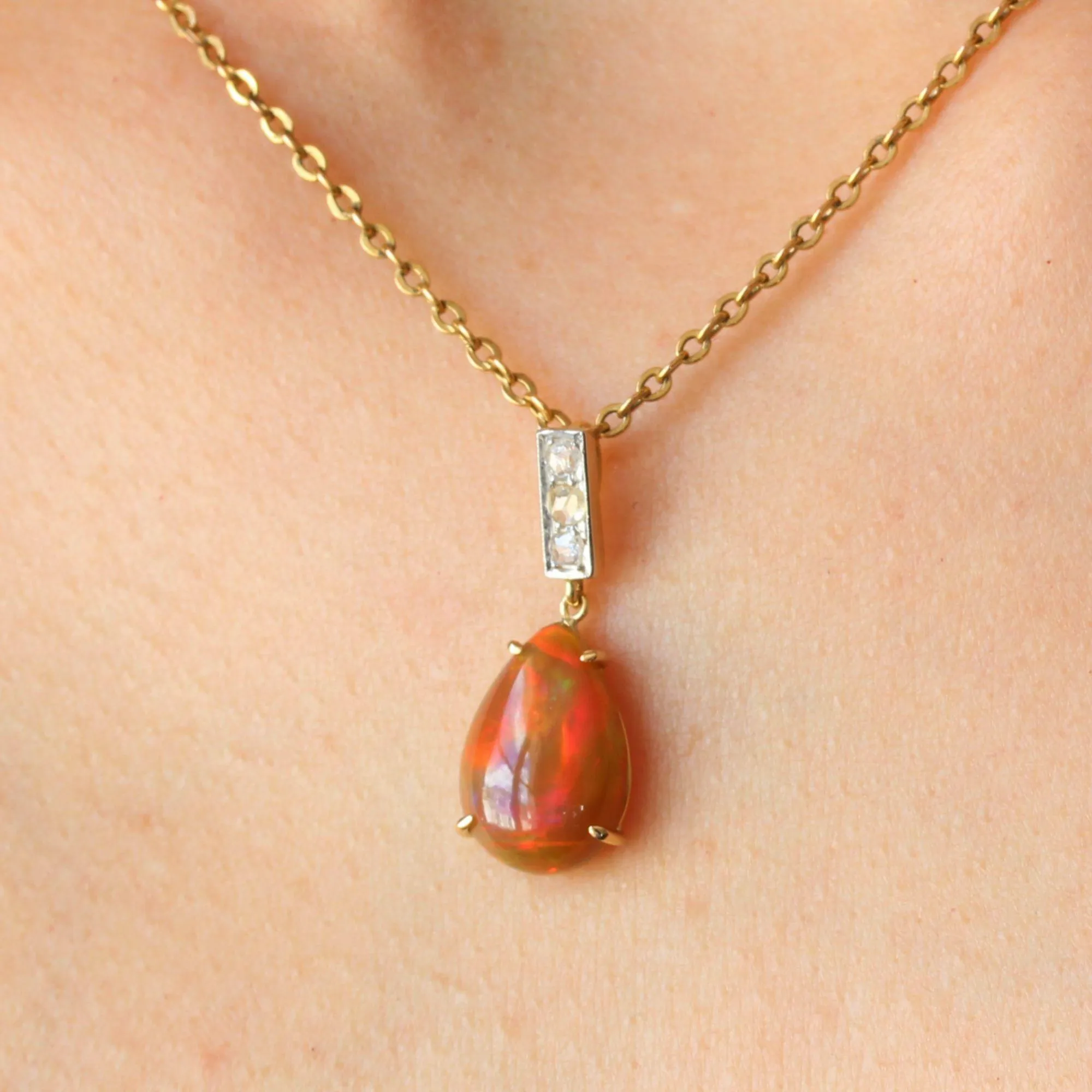 1960s Opal Diamonds 18 Karat Yellow White Gold Pendant