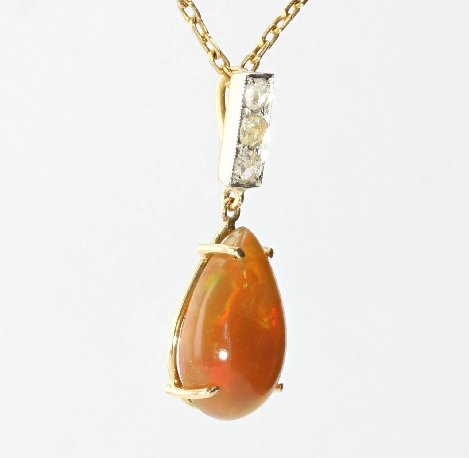 1960s Opal Diamonds 18 Karat Yellow White Gold Pendant