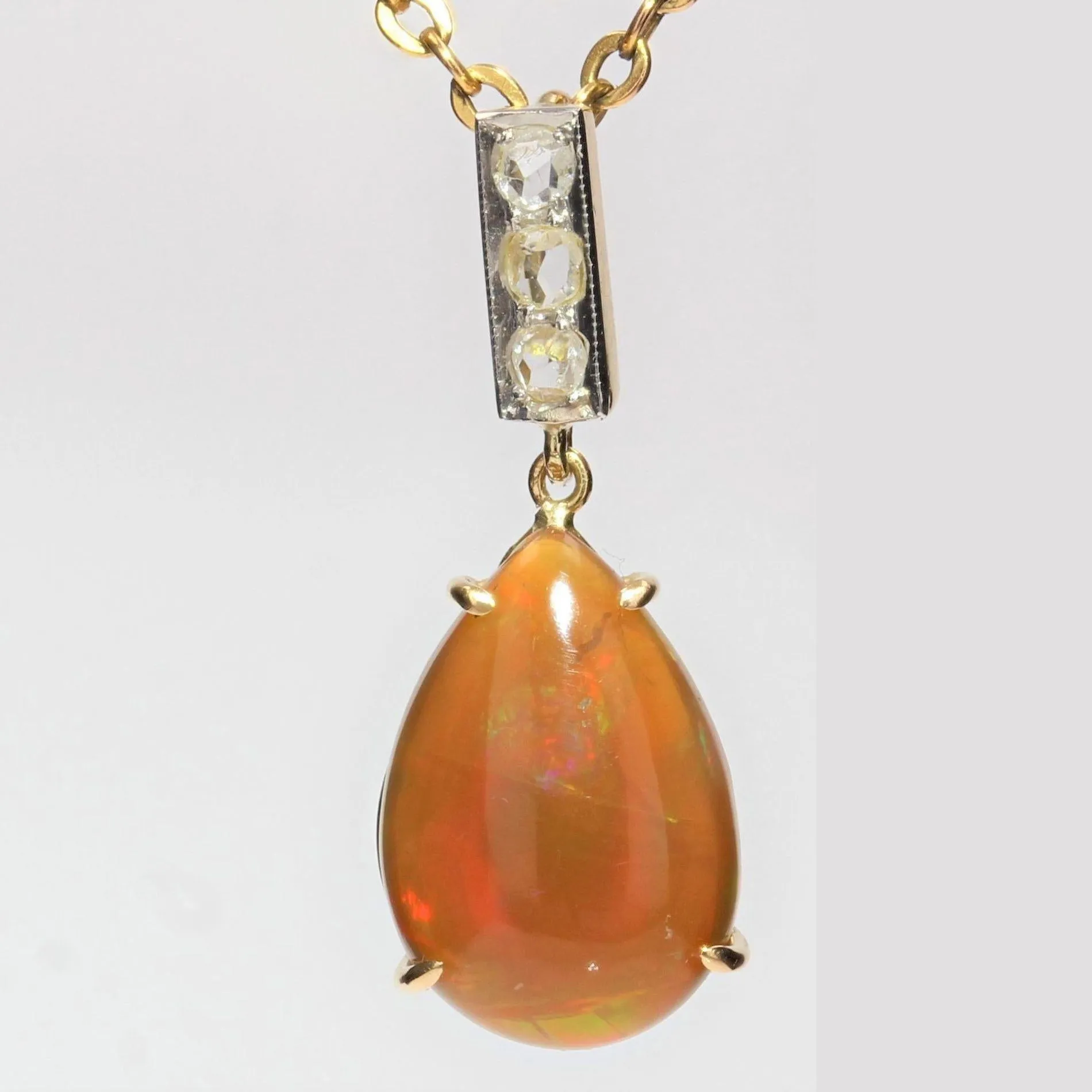 1960s Opal Diamonds 18 Karat Yellow White Gold Pendant