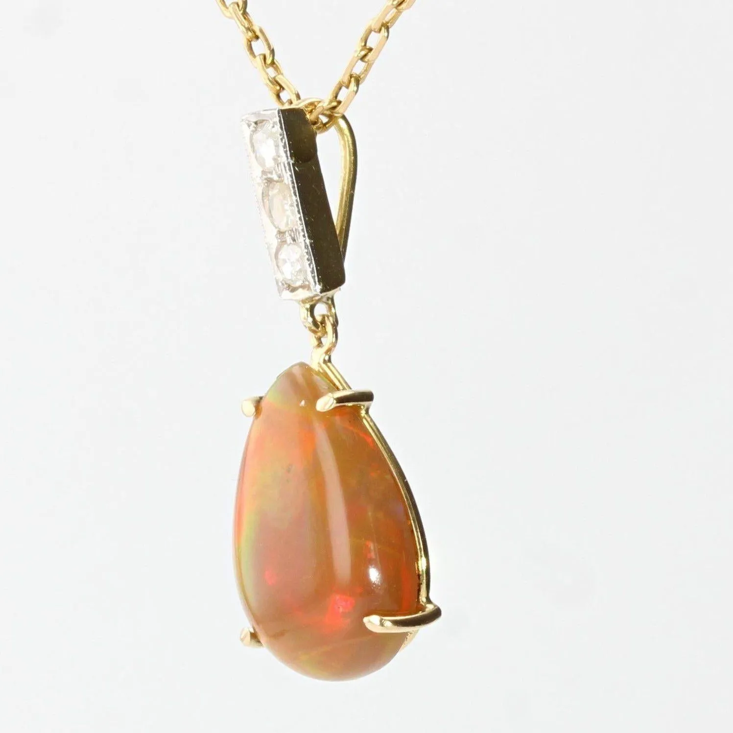 1960s Opal Diamonds 18 Karat Yellow White Gold Pendant