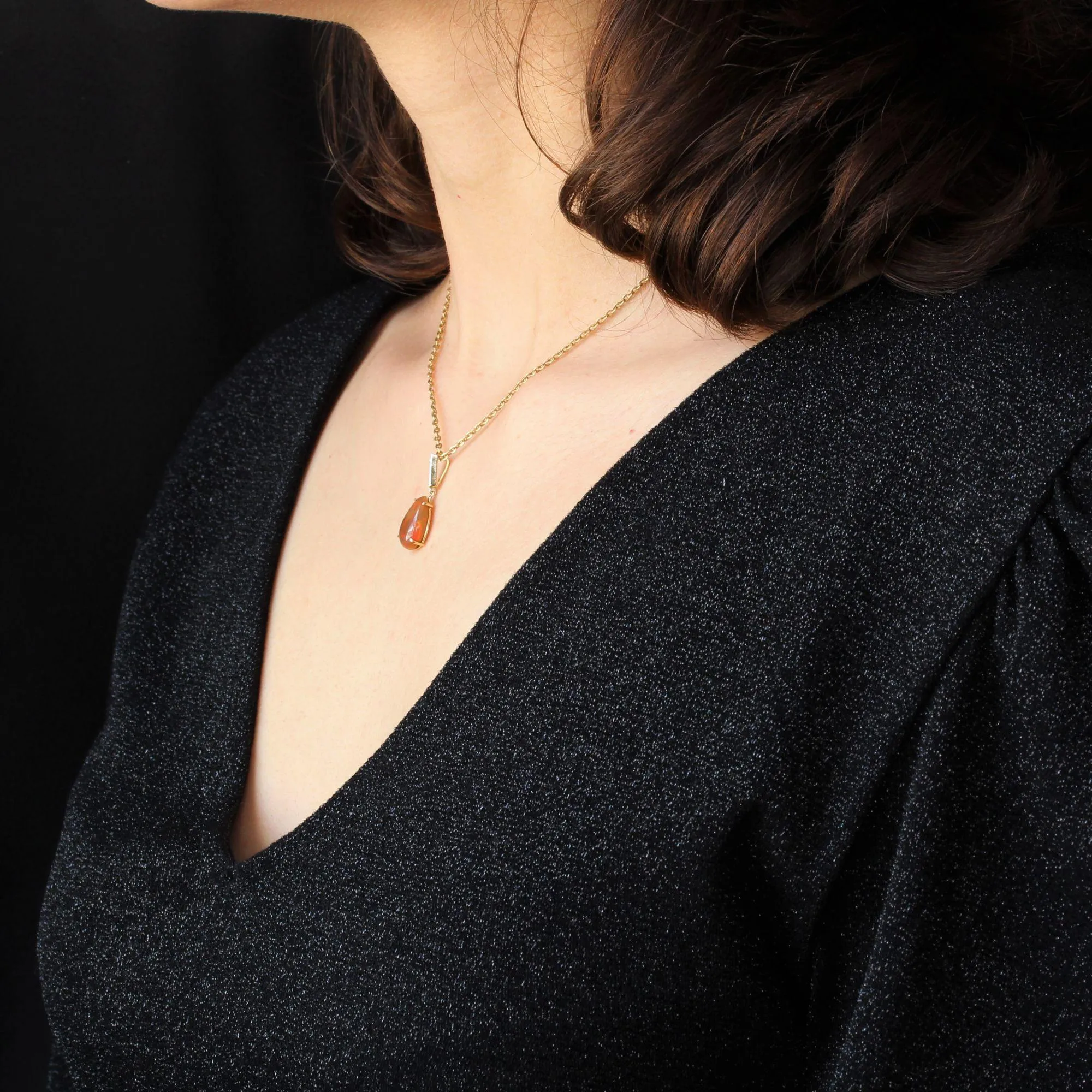 1960s Opal Diamonds 18 Karat Yellow White Gold Pendant