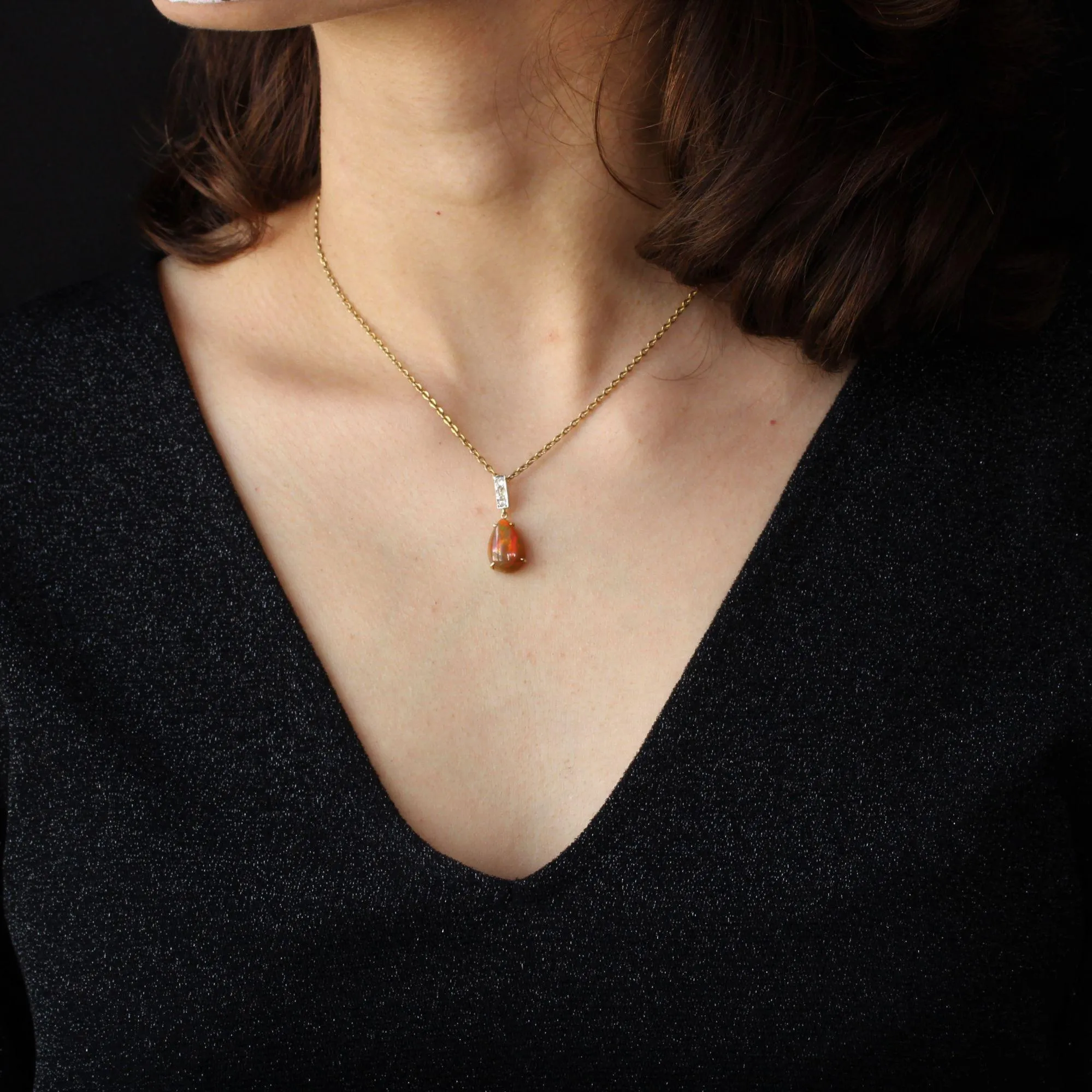 1960s Opal Diamonds 18 Karat Yellow White Gold Pendant