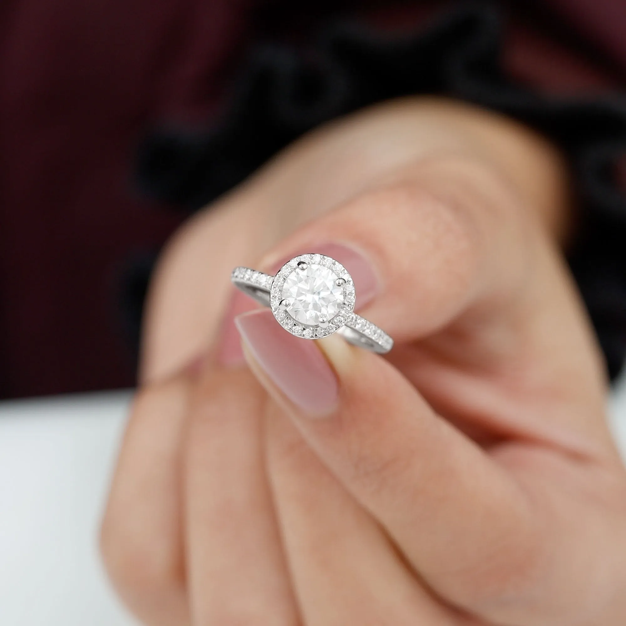 2 CT Moissanite Halo Solitaire Wedding Ring