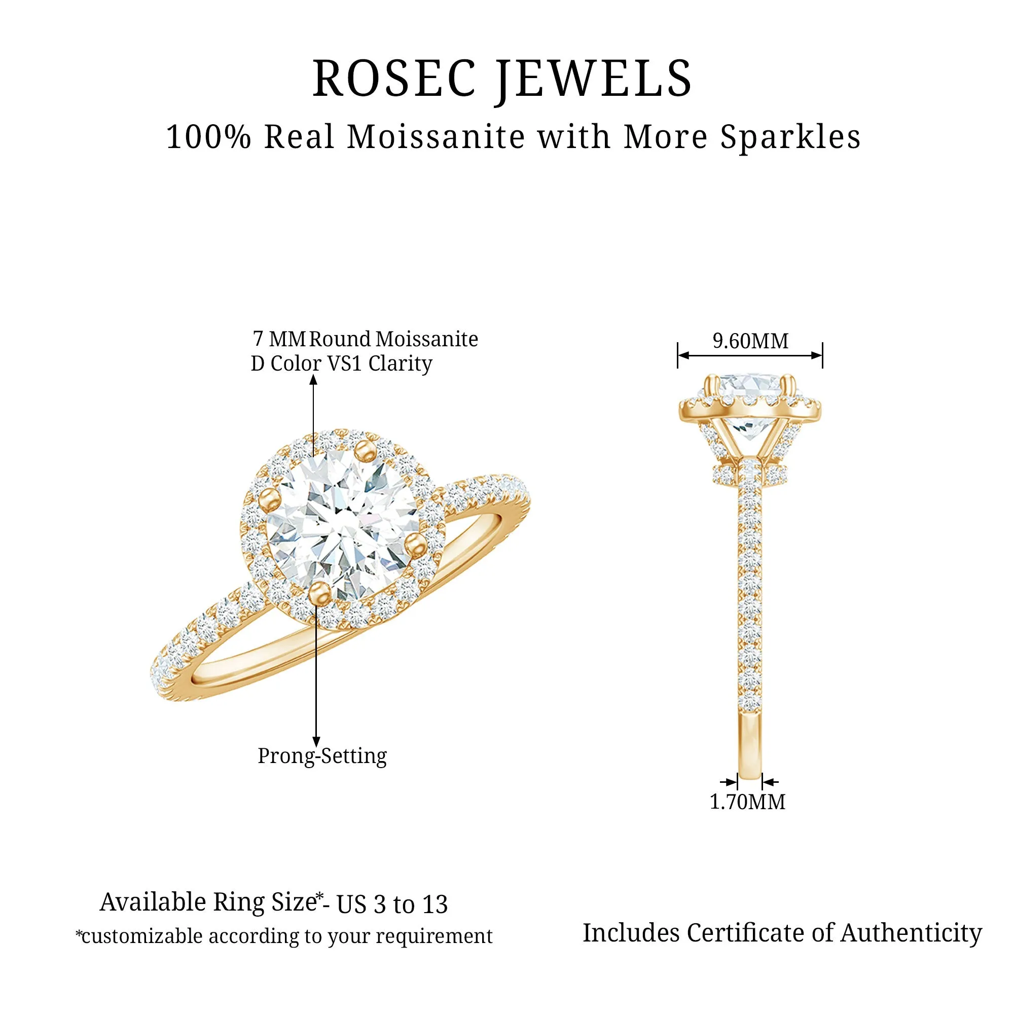 2 CT Moissanite Halo Solitaire Wedding Ring