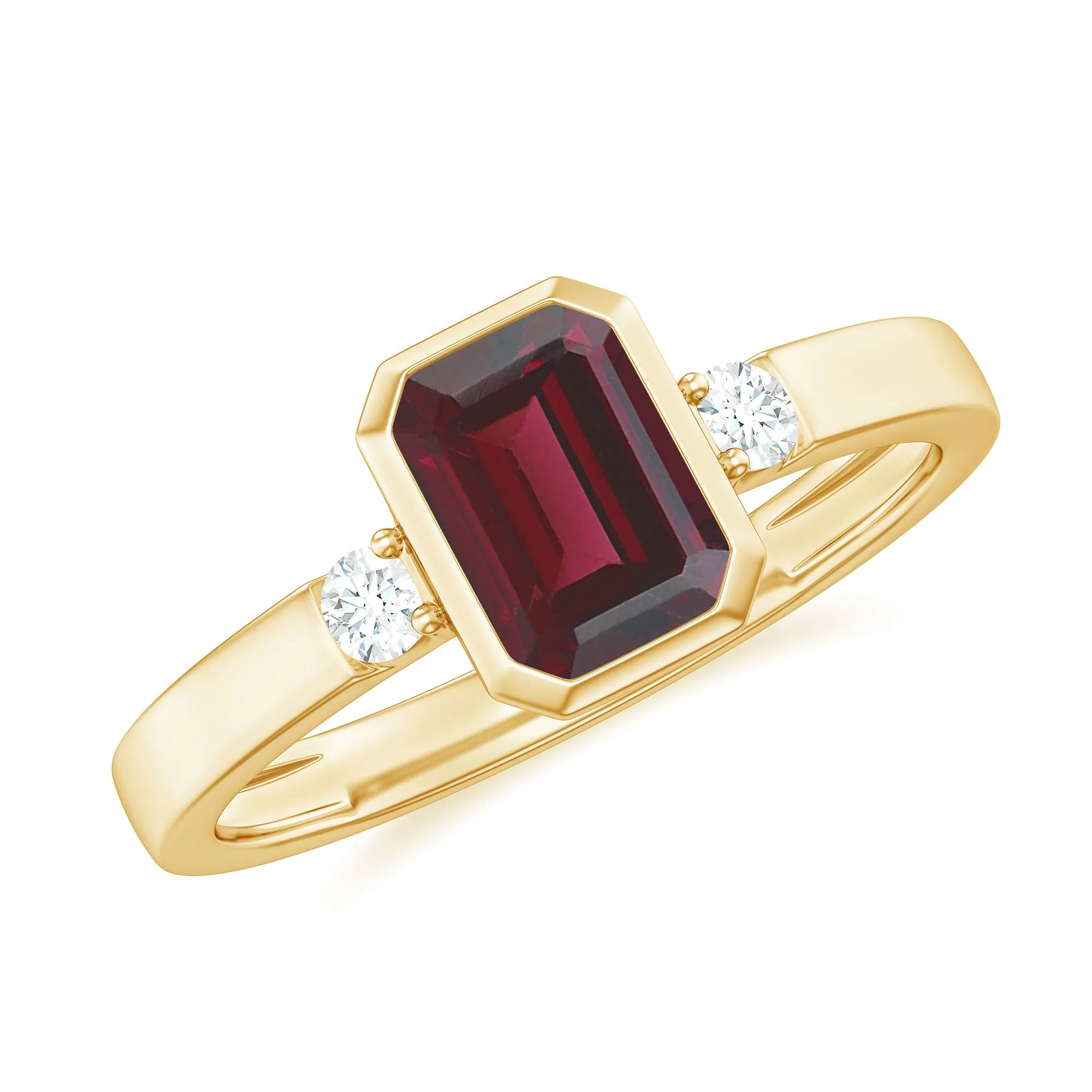 2.25 CT Emerald Cut Rhodolite Solitaire Engagement Ring with Diamond Accent