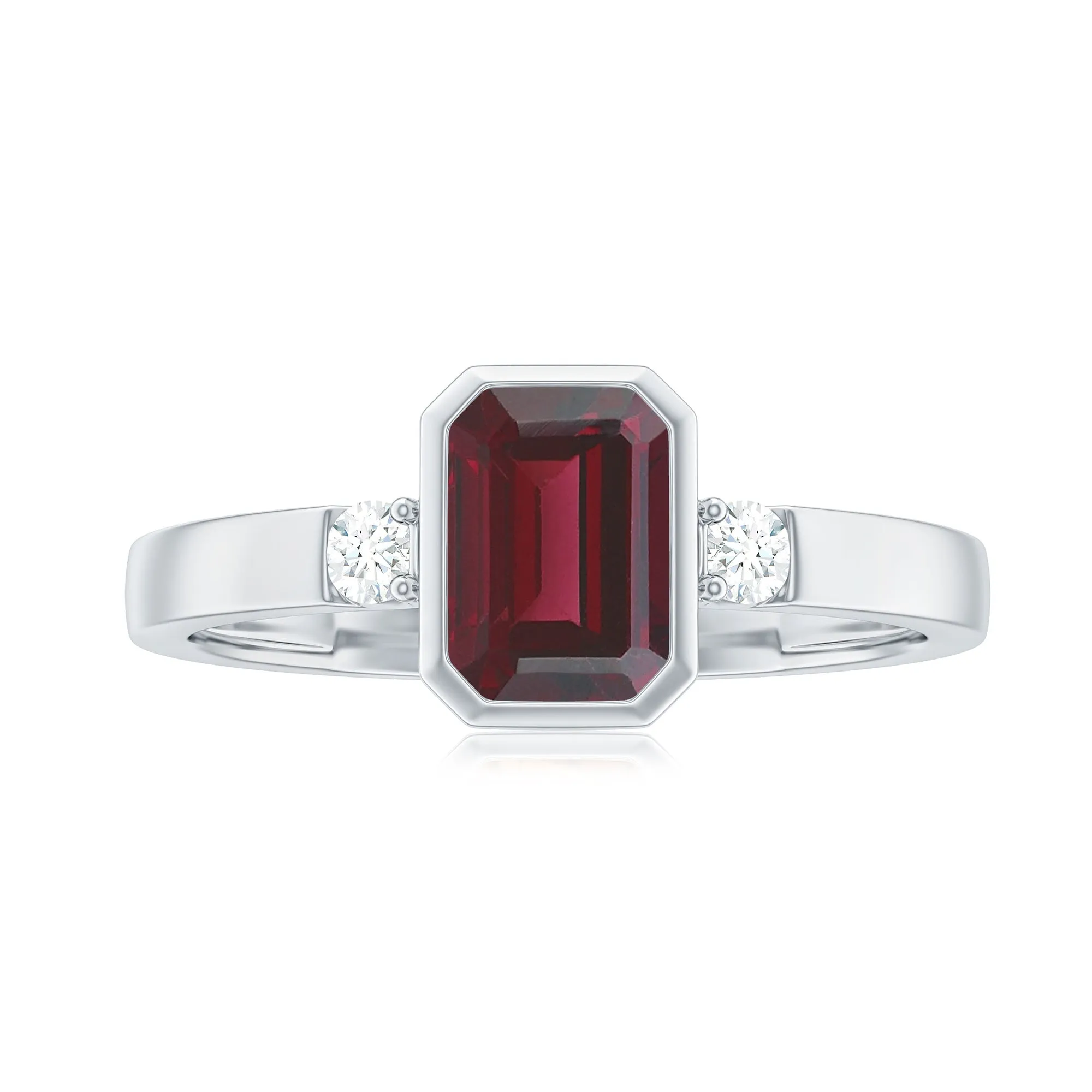 2.25 CT Emerald Cut Rhodolite Solitaire Engagement Ring with Diamond Accent
