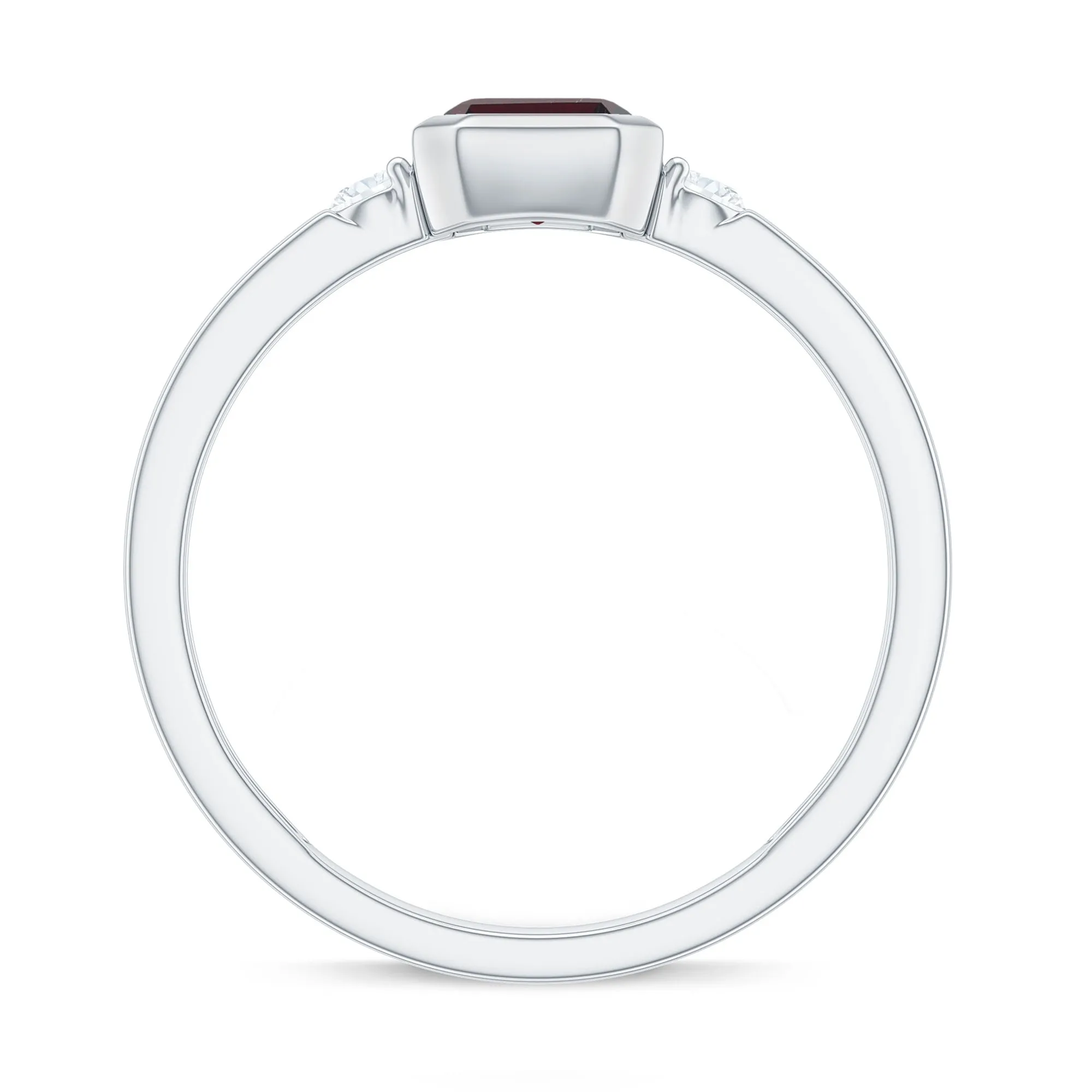 2.25 CT Emerald Cut Rhodolite Solitaire Engagement Ring with Diamond Accent