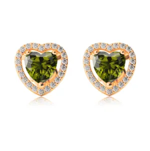 24k Yellow Gold Plated 2 Ct Created Halo Heart Peridot Stud Earrings