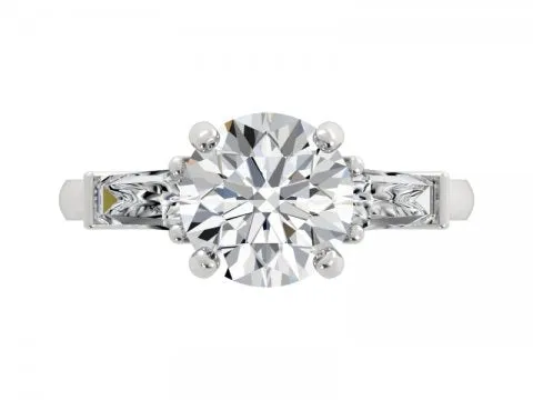2.67ct Round Brilliant Three Stone Ring with Tapered Baguette Side Stones