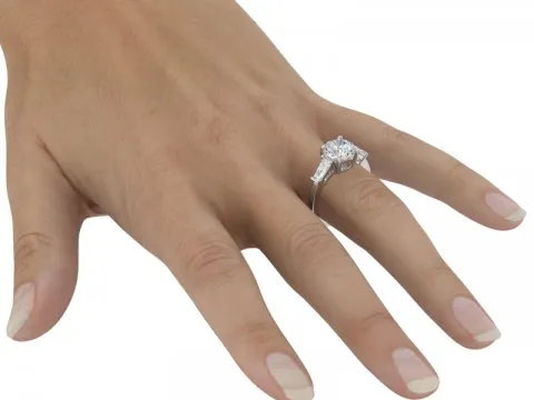2.67ct Round Brilliant Three Stone Ring with Tapered Baguette Side Stones