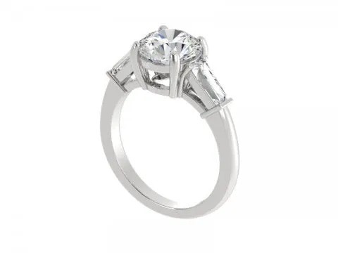 2.67ct Round Brilliant Three Stone Ring with Tapered Baguette Side Stones