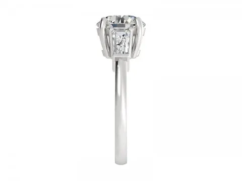 2.67ct Round Brilliant Three Stone Ring with Tapered Baguette Side Stones