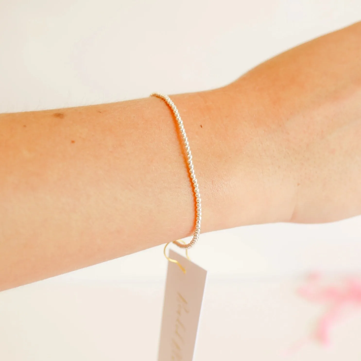 2mm Sterling Silver Beaded Bracelet