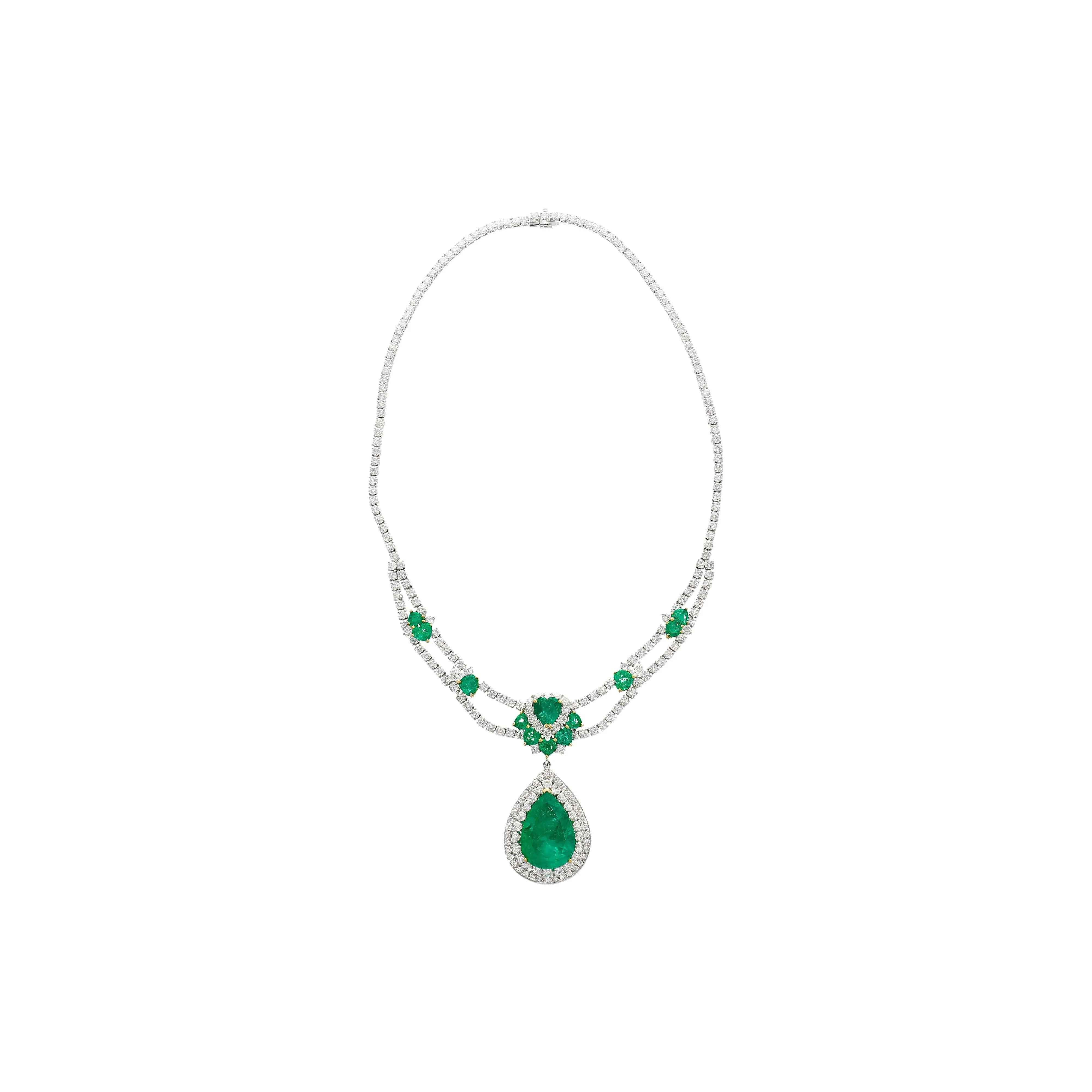 45.58 Carat TW Colombian Emerald & Diamond Chandelier Drop Necklace