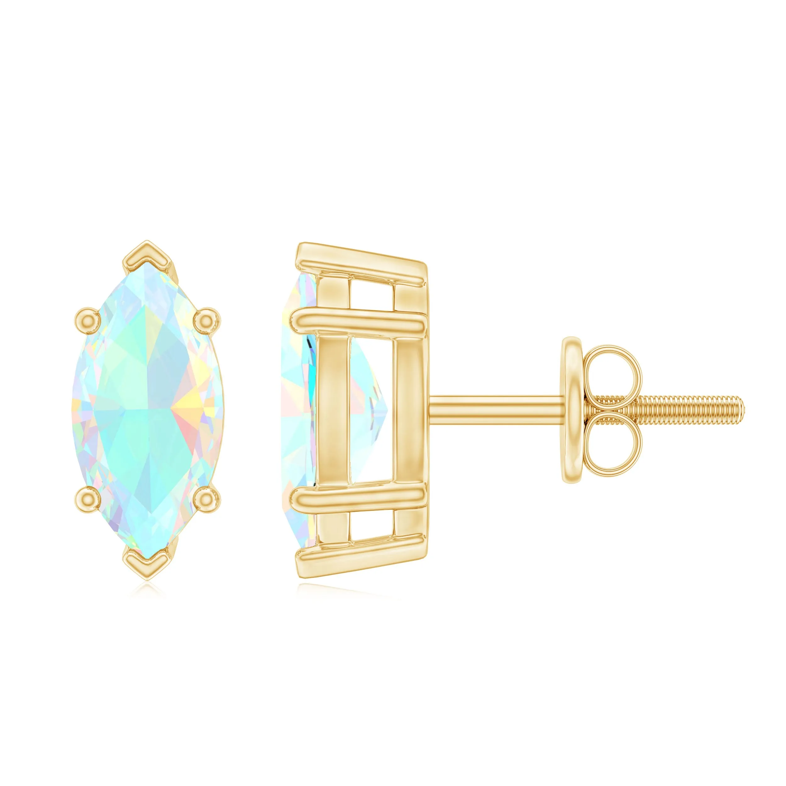 4X8 MM Marquise Cut Ethiopian Opal Solitaire Stud Earrings in Gold