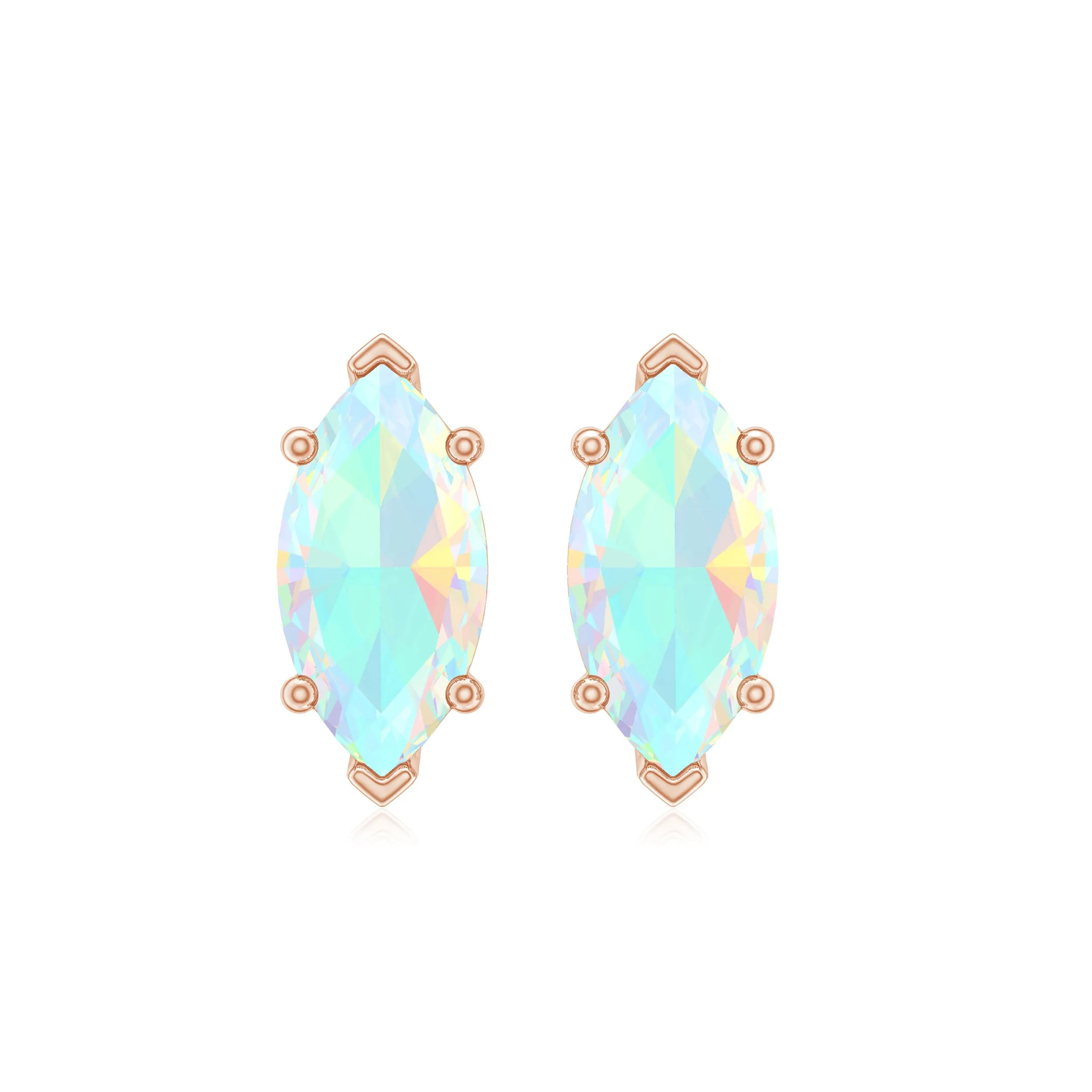 4X8 MM Marquise Cut Ethiopian Opal Solitaire Stud Earrings in Gold
