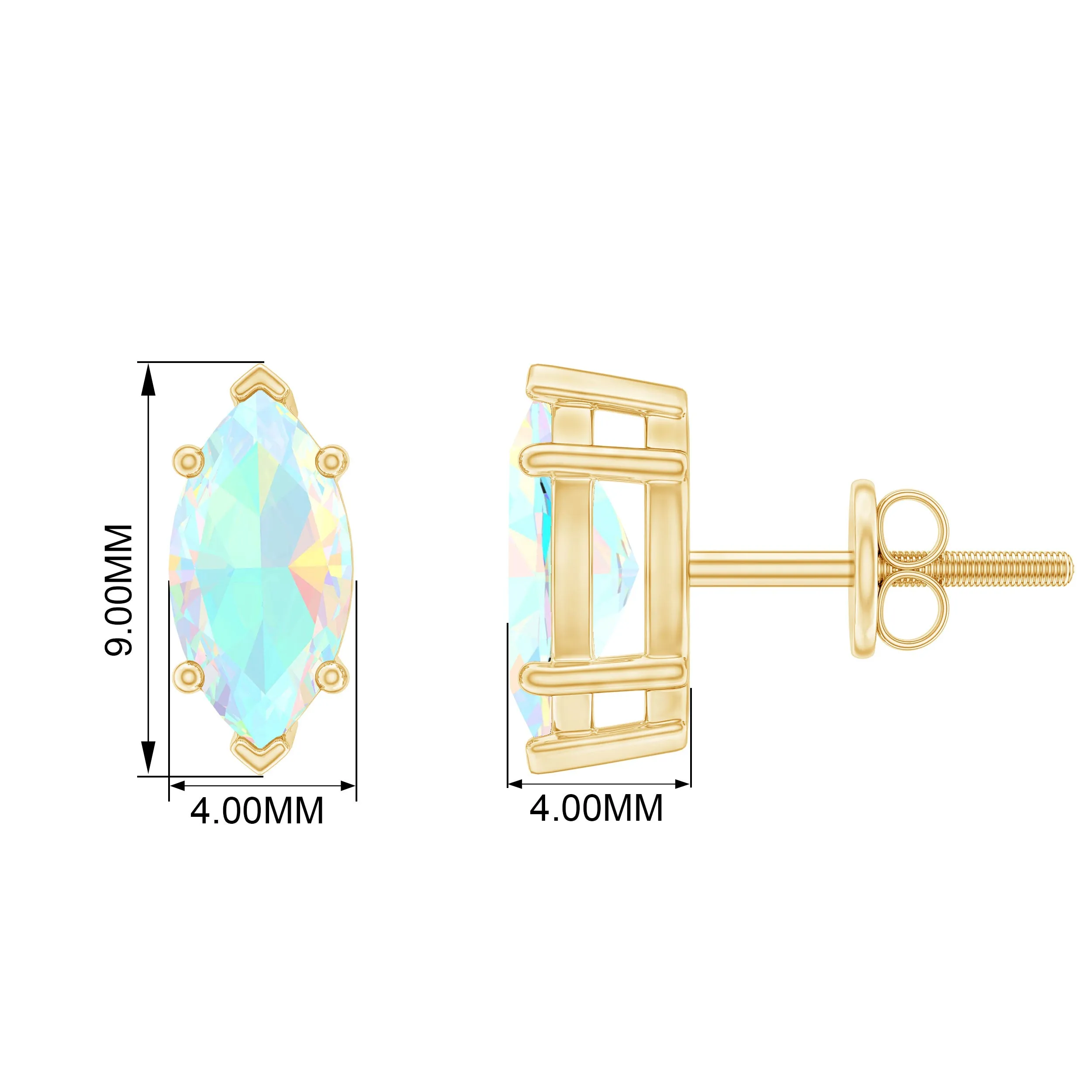 4X8 MM Marquise Cut Ethiopian Opal Solitaire Stud Earrings in Gold