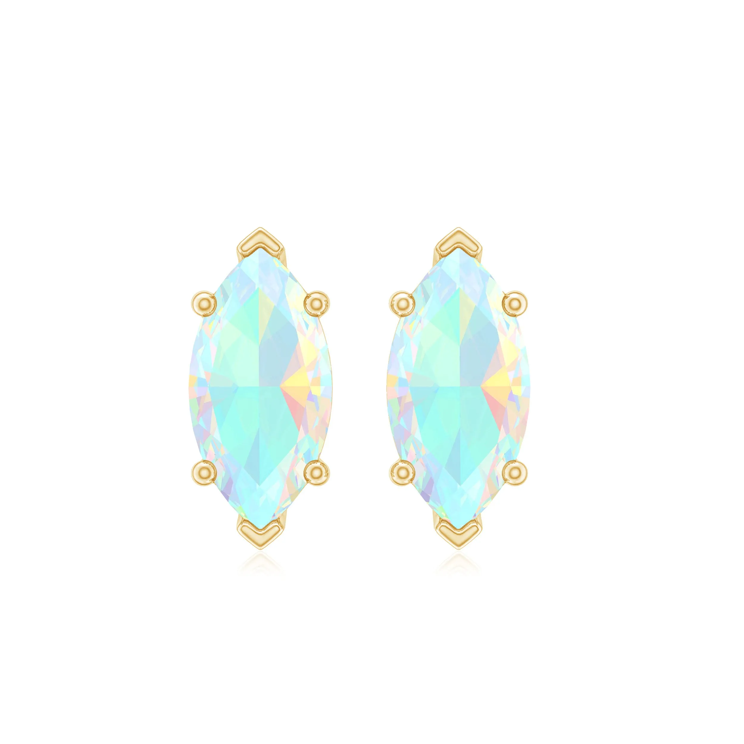 4X8 MM Marquise Cut Ethiopian Opal Solitaire Stud Earrings in Gold