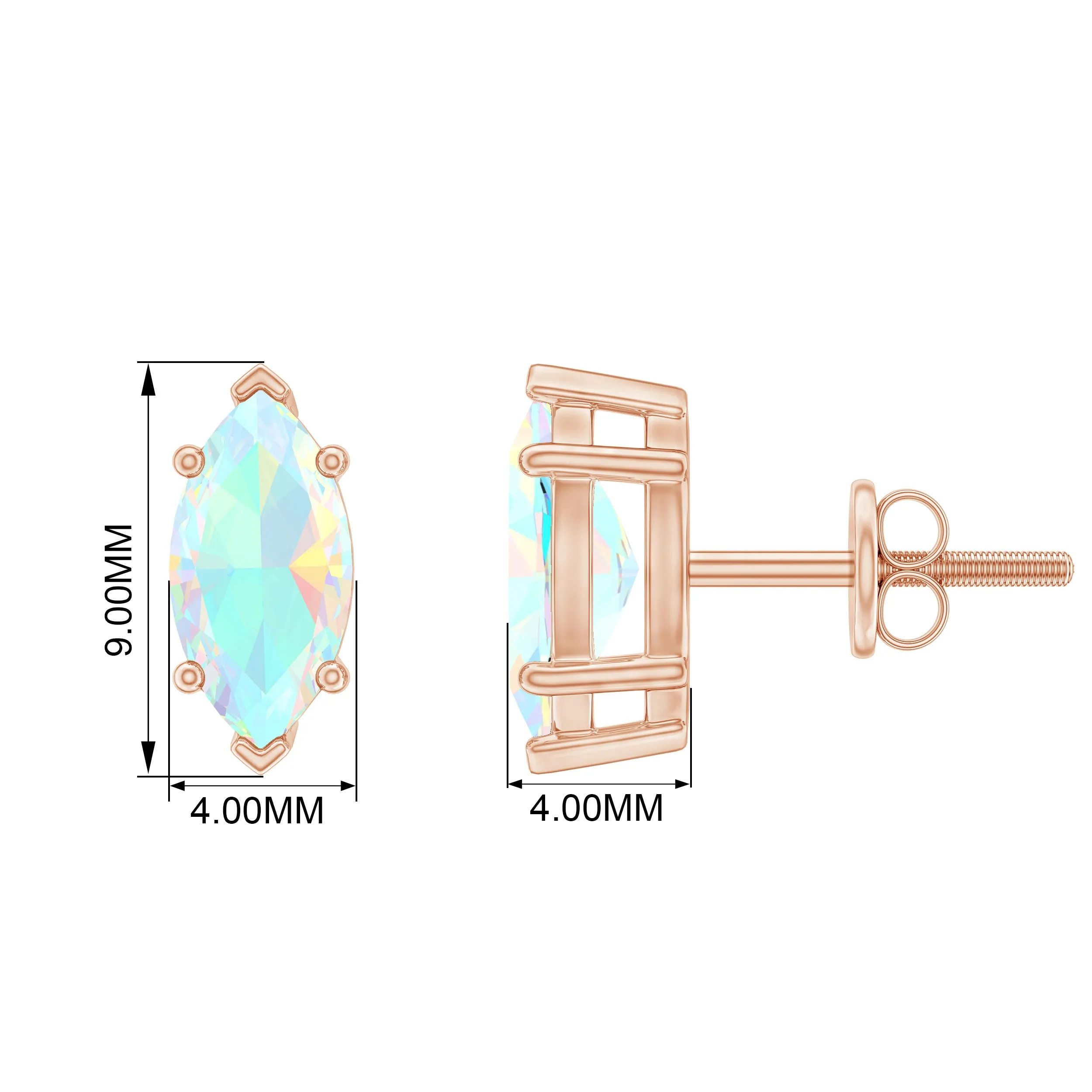 4X8 MM Marquise Cut Ethiopian Opal Solitaire Stud Earrings in Gold