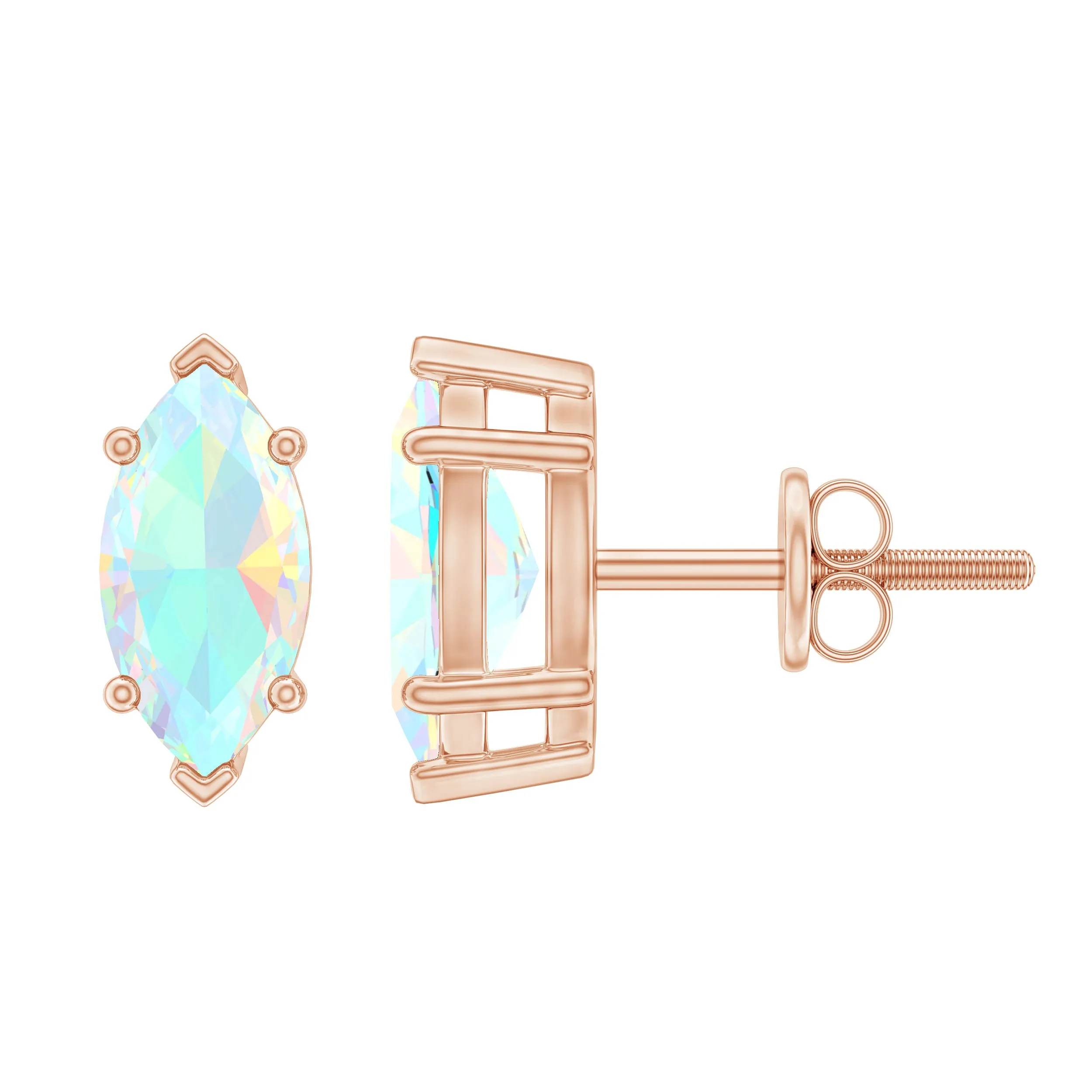 4X8 MM Marquise Cut Ethiopian Opal Solitaire Stud Earrings in Gold
