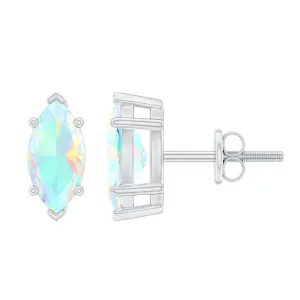 4X8 MM Marquise Cut Ethiopian Opal Solitaire Stud Earrings in Gold