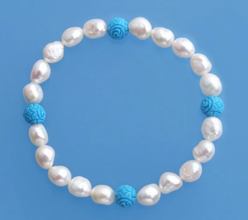 6.5-7mm Oval Shape Freshwater Pearl Bracelet and Coral Ball