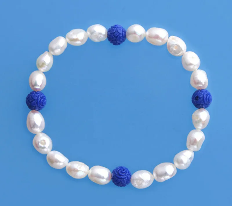 6.5-7mm Oval Shape Freshwater Pearl Bracelet and Coral Ball