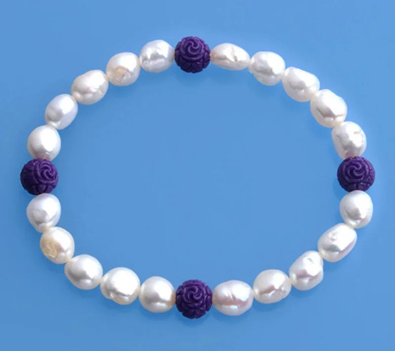 6.5-7mm Oval Shape Freshwater Pearl Bracelet and Coral Ball