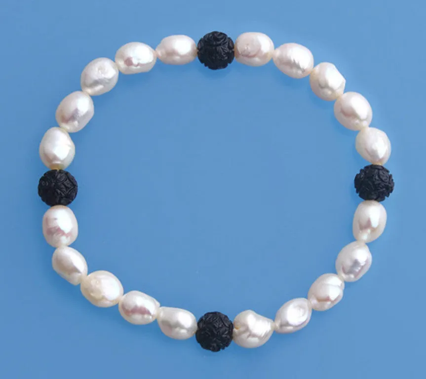 6.5-7mm Oval Shape Freshwater Pearl Bracelet and Coral Ball