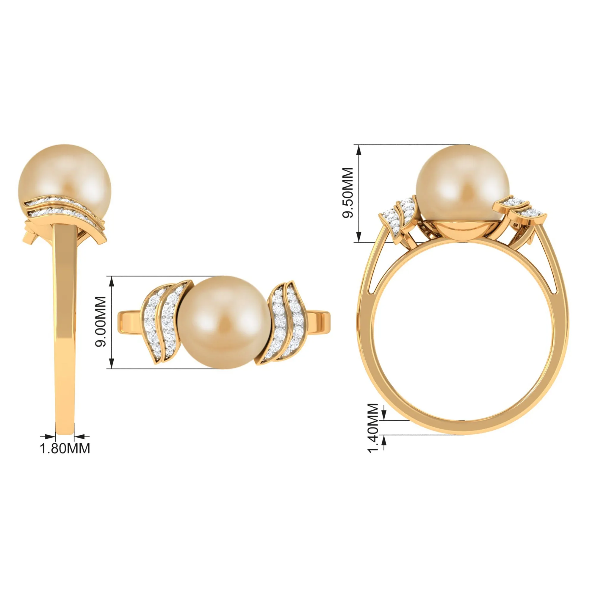 7.75 CT Elegant South Sea Pearl Solitaire Engagement Ring with Diamond