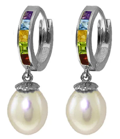 9 Carat 14K Solid Yellow Gold Prestige Multi Gemstones Pearl Earrings