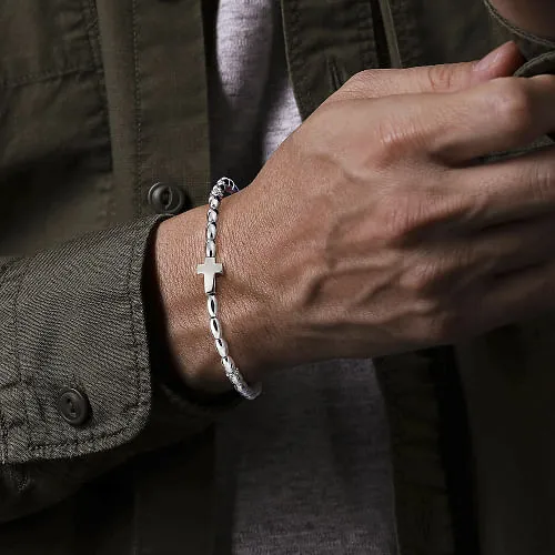 925 Sterling Silver Beaded Cross Bracelet